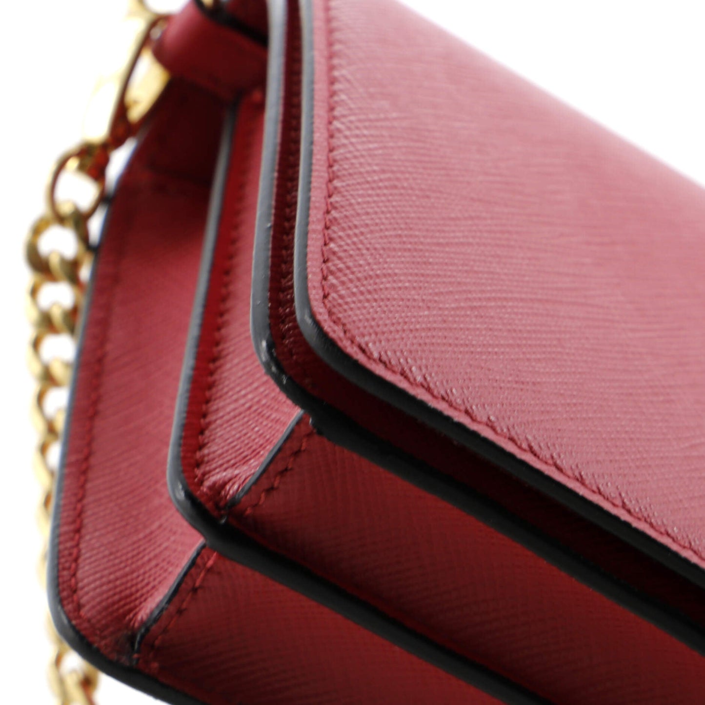 Flip Lock Wallet on Chain Clutch Saffiano Leather Small