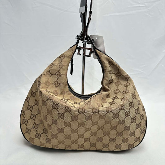 Gucci Gucci Beige GG Canvas 2 Way Convertible Hobo Bag B23-78
