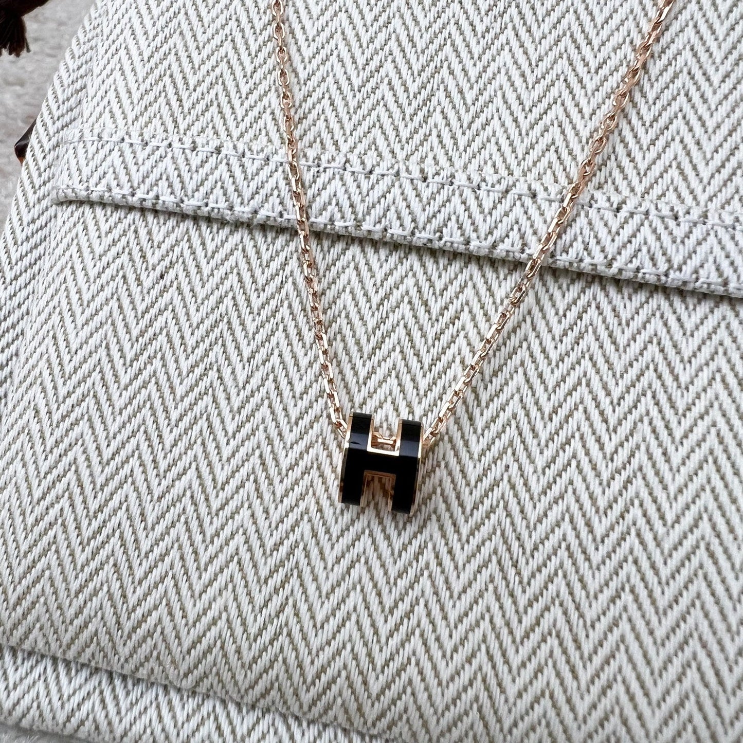 Hermes Mini Pop H Pendant Necklace in Noir Black Enamel and RGHW