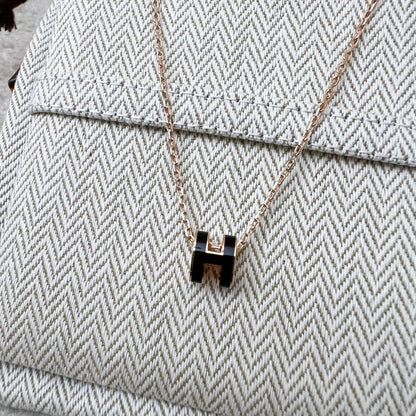 Hermes Mini Pop H Pendant Necklace in Noir Black Enamel and RGHW