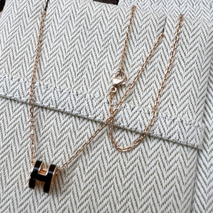 Hermes Mini Pop H Pendant Necklace in Noir Black Enamel and RGHW