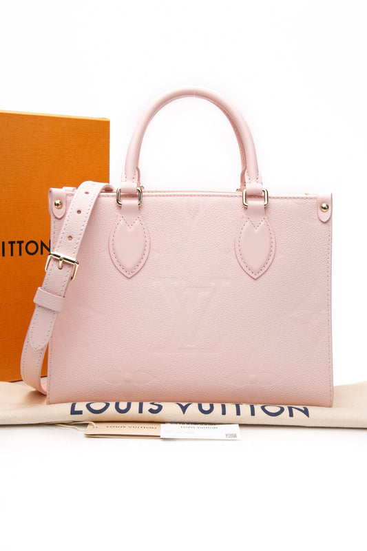 LOUIS VUITTON Monogram Empreinte Leather OnTheGo Pink Opale PM