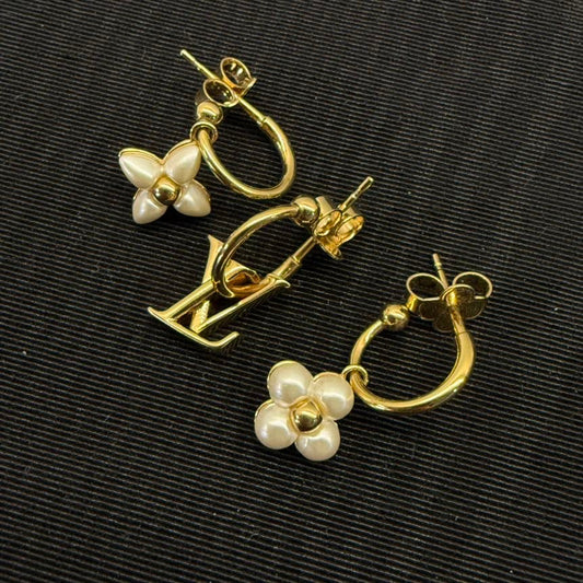 Louis Vuitton Gold Flower Logo Earrings Set 2023