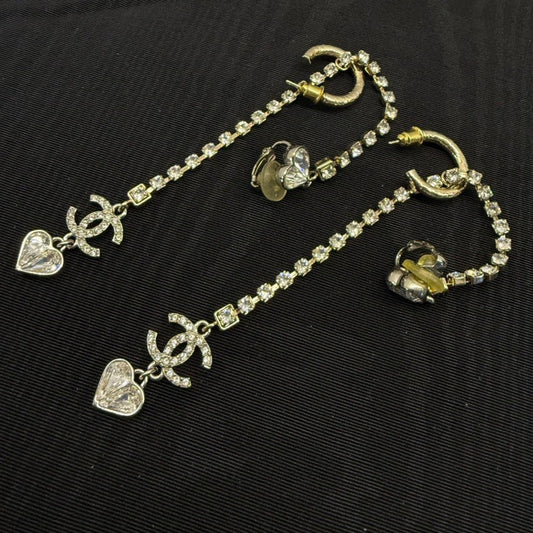 Chanel Rhinestone Dangling Post Earrings Gold Crystal