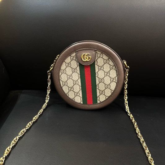 Gucci Monogram Canvas Brown Round Cake Bag 18cm