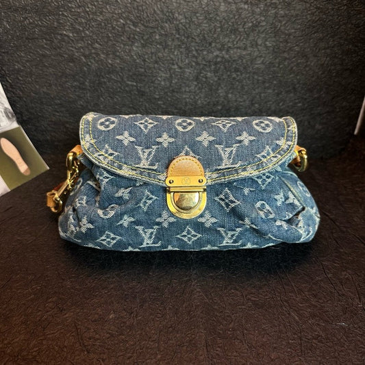 Louis Vuitton Denim Yuanbao Handbag Blue 27cm