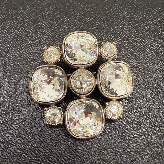 Chanel Rhinestone Brooch Clear Crystal Silver