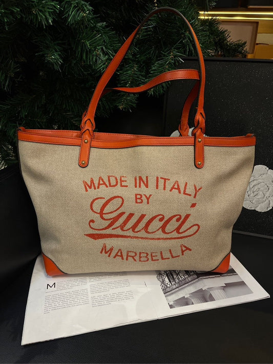Gucci Orange Canvas Color Block Tote 34cm