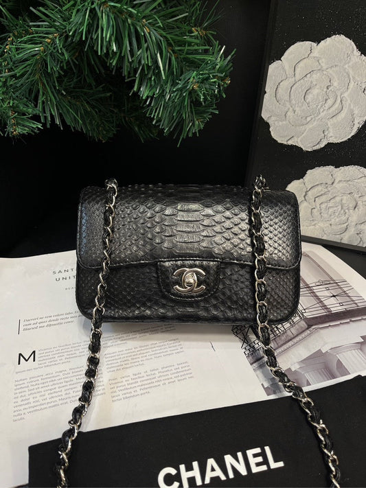 Chanel Black Snakeskin Large Mini Crossbody Bag