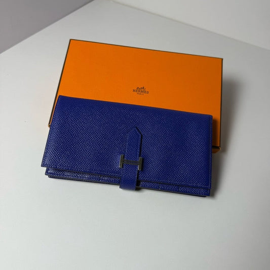 Hermes Kelly Long Wallet Blue Leather - Wallets