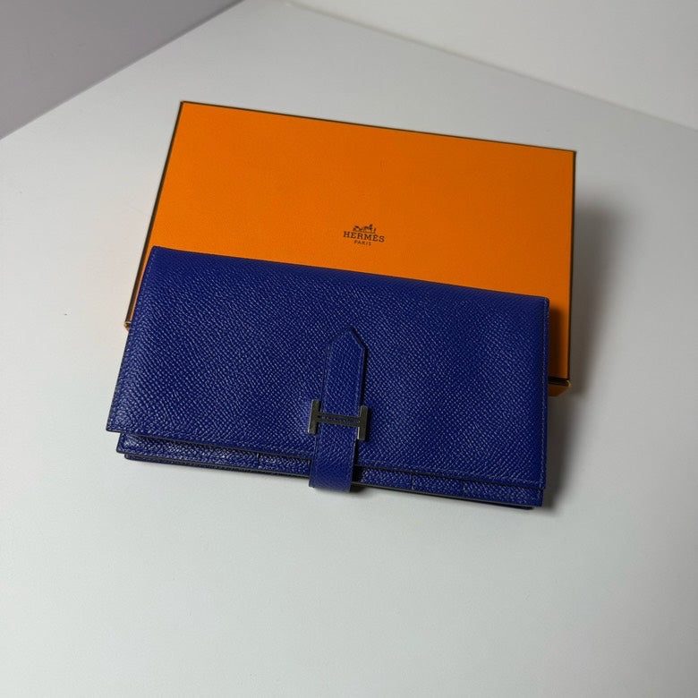 Hermes Kelly Long Wallet Blue Leather - Wallets