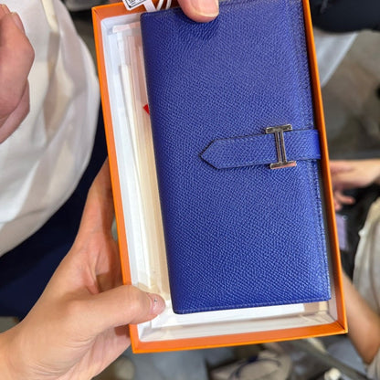 Hermes Kelly Long Wallet Blue Leather - Wallets