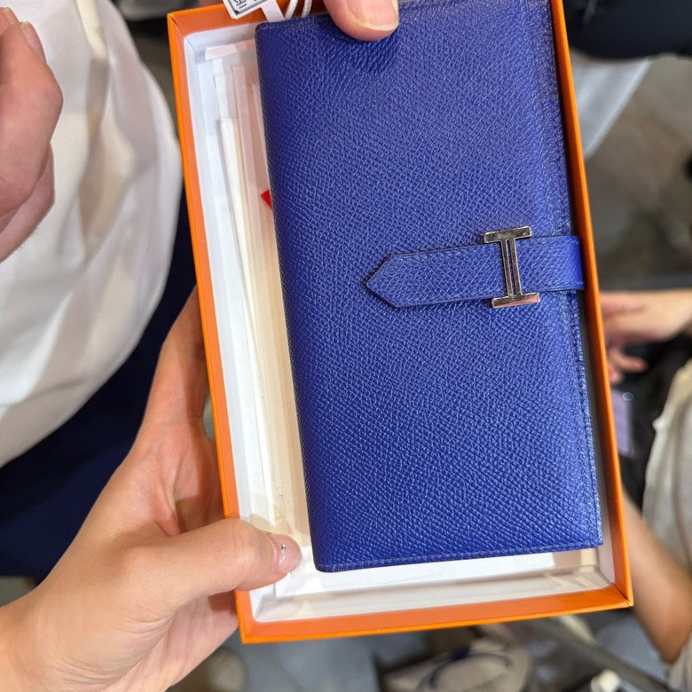 Hermes Kelly Long Wallet Blue Leather - Wallets