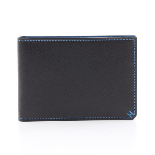 Pre-loved HERMES H Sellier Horizontal Noir Blue Jellies Card Case Evercolor Black Blue